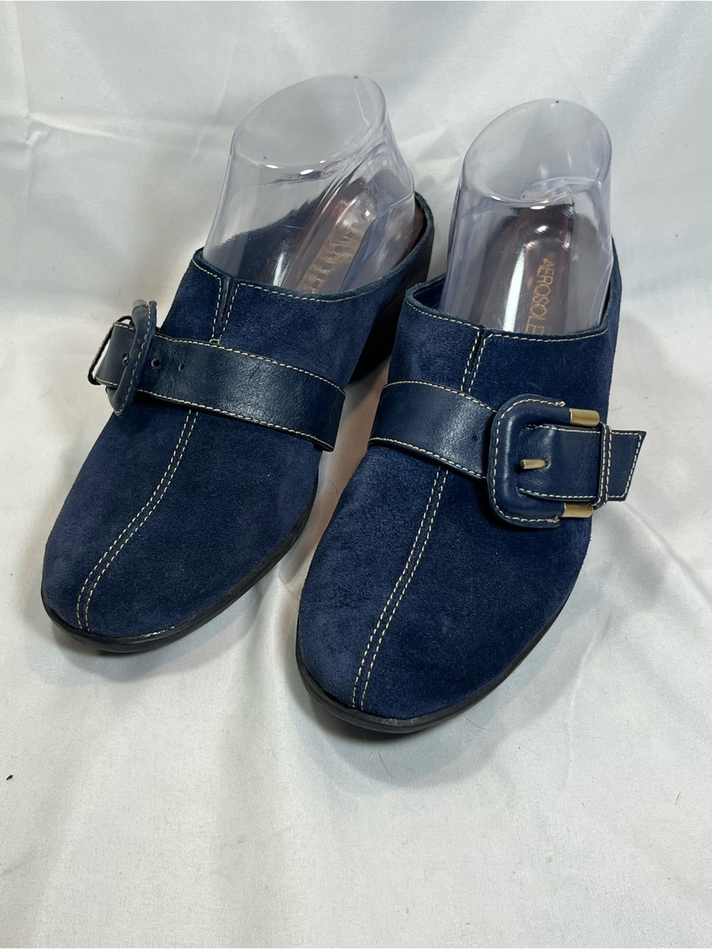 Aerosols Blue Suede Slip-On Mule with Buckle